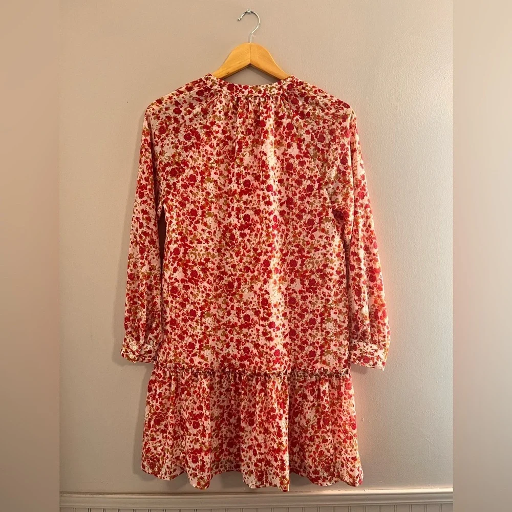 J. Crew Red and White Tiered Bishop Sleeve Dress